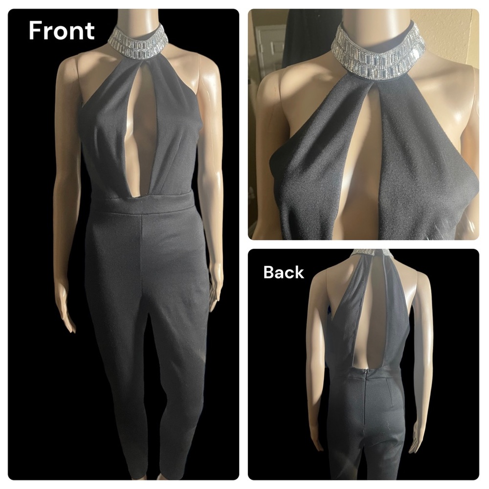 Black jumpsuit  Rhinestone collar